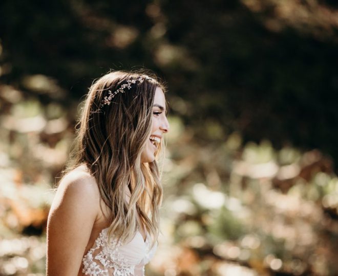 Erin laughing while in her wedding gown