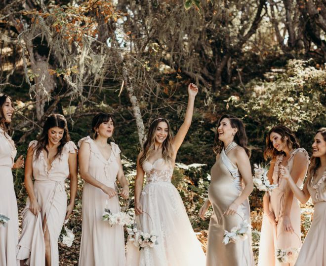 Erin and her bridal party laughing