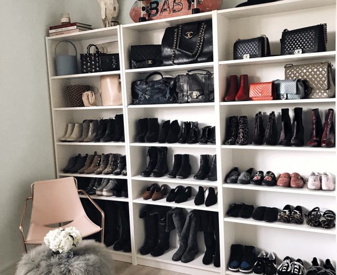 Shoes organized neatly on shelves