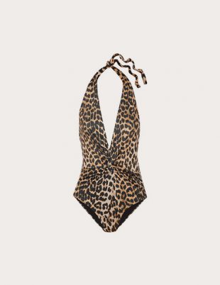 Leopard-print halterneck swimsuit