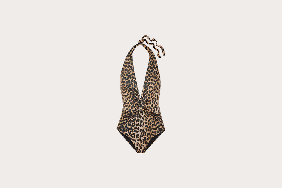 Leopard-print halterneck swimsuit